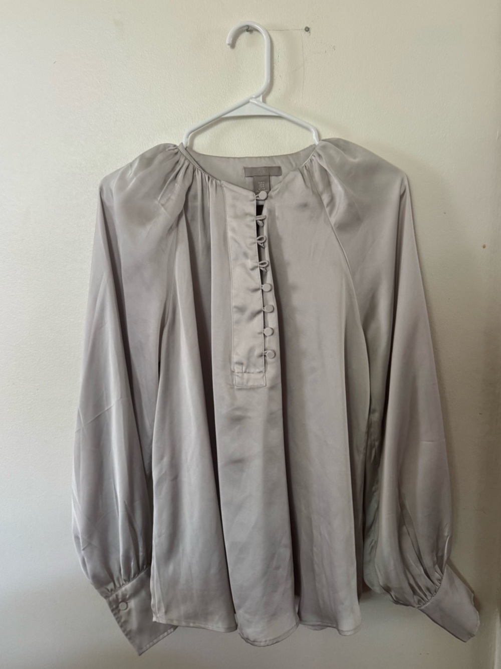 Light Gray Satin Peasant Blouse - Women's Top